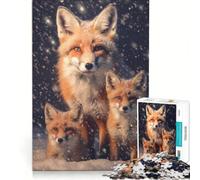 Rompecabezas de 1000 Piezas para Adolescentes Mamá Zorro Rojo en la Nieve Juego práctico Mejora la Memoria cumpleaños y Navidad 38x52cm