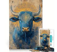 Rompecabezas de 1000 Piezas para Adolescentes Mandala del Toro Azul,Arte de Borde Exacto,Juego de Habilidades Lógicas,Momentos Divertidos y Relajados,Regalo Artístico Navideño 38x52cm
