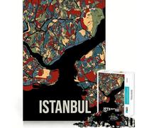 Rompecabezas de 1000 Piezas para Adolescentes Mapa de Estambul en Tonos Tierra,Arte de la Ciudad de Turquía,Corte Suave,Juguete para ejercitar,Tiempo de Juego,Actividad de cumpleaños