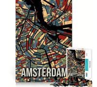 Rompecabezas de 1000 Piezas para Adolescentes Mapa de la Ciudad de Ámsterdam en Tonos Tierra,Arte de Bordes precisos,Juguete de Entrenamiento Cerebral,Juego para Pasar un rato Agradable,decoración