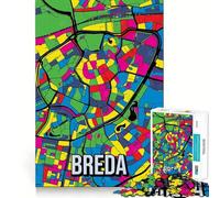 Rompecabezas de 1000 Piezas para Adolescentes Mapa de la Ciudad de Breda,Brabante,Estilo Pop Art,Ajuste, Juego para concentrarse,Tiempo de Descanso,diversión, (38x26cm)