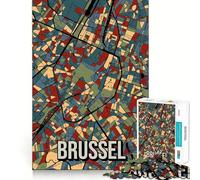 Rompecabezas de 1000 Piezas para Adolescentes Mapa de la Ciudad de Bruselas en Tonos Tierra,Arte Abstracto de Viajes,Juego de Ajuste preciso,diversión,Tiempo Libre,Arte de Pared navideño (38x26cm)