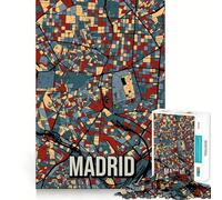 Rompecabezas de 1000 Piezas para Adolescentes Mapa de la Ciudad de Madrid,España Arte de Viaje Corte Diversión lógica Juguete Juego Tranquilo Diversión de cumpleaños Juego 50x75cm