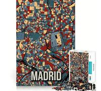 Rompecabezas de 1000 Piezas para Adolescentes Mapa de la Ciudad de Madrid,España Diseño artístico de Corte Fino Juego Mental Regalo Ideal para Relajarse y divertirse en cumpleaños (38x26cm)