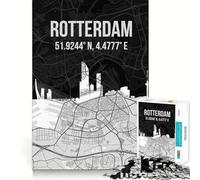 Rompecabezas de 1000 Piezas para Adolescentes Mapa de la Ciudad de Rotterdam,Horizonte Urbano,Arte de Corte Fino,lógica,Juguete Divertido,Tiempo de Juego Acogedor,decoración navideña para la Pared