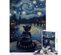 Rompecabezas de 1000 piezas para adolescentes mapache bajo una noche estrellada juguetes para armar regalos para el amigo secreto juegos familiares con póster a juego y hoja de trivia (tamaño 50x75cm)