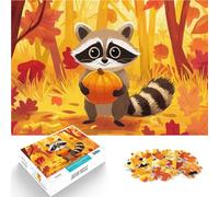 Rompecabezas de 1000 Piezas para Adolescentes Mapache con Calabaza en otoño Juguetes de Bricolaje para la decoración del hogar 38x26cm