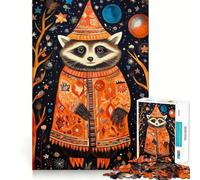 Rompecabezas de 1000 Piezas para Adolescentes Mapache Tribal, Juego de Ajuste preciso, diversión, Tiempo Libre, decoración navideña para la Pared (50x75cm)