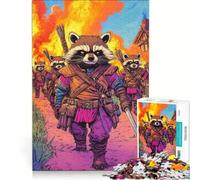Rompecabezas de 1000 Piezas para Adolescentes Mapaches Guerreros en la Aldea en Llamas Juego Imposible interacción Entre Padres e Hijos cumpleaños 50x75cm