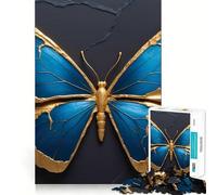 Rompecabezas de 1000 Piezas para Adolescentes Mariposa Azul y Dorada sobre Fondo Oscuro Unión Suave Divertido Juego Mental Regalo Ideal para Relajarse Arte navideño para el Tiempo Libre 50x75cm
