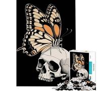 Rompecabezas de 1000 piezas para adolescentes Mariposa sobre calavera Halloween juguetes oscuros juegos educativos juegos divertidos para toda la familia excelentes regalos y juguetes (tamaño 38x52cm)