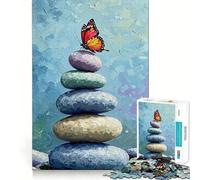 Rompecabezas de 1000 Piezas para Adolescentes Mariposa sobre Piedras apiladas,Pintura,Borde Limpio,Juego de concentración Mental,Juego Lento,Divertido,Regalo de cumpleaños (38x52cm)