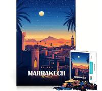 Rompecabezas de 1000 Piezas para Adolescentes Marrakech,Marruecos,Paisaje Urbano Nocturno Arte de Corte Fino Juguete y lógico Momento Acogedor para Jugar Decoración navideña para la Pared 38x26cm