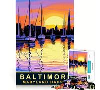 Rompecabezas de 1000 Piezas para Adolescentes,Maryland Harbor Baltimore Fine Cut Art Logic Fun Toy Cozy Time Play Christmas Wall Decor (38x52cm)