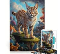 Rompecabezas de 1000 Piezas para Adolescentes Más allá de la Realidad de Bobcat Arte de Bordes Exactos Solución de Problemas Divertido Juego para Pasar un rato Agradable Exhibición de Arte navideño