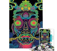 Rompecabezas de 1000 Piezas para Adolescentes máscara Yokai Japonesa psicodélica neón Rompecabezas para Adultos Juguetes antiestrés desafío Educativo difícil (tamaño 50x75cm)