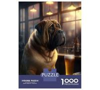Rompecabezas De 1000 Piezas para Adolescentes Mastiff Dog Drinking Beer Rompecabezas para Adultos Juego Práctico Regalos para Mujeres Regalos para Amigos Y Familiares 52x38cm/1000pcs