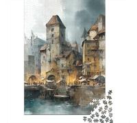 Rompecabezas De 1000 Piezas para Adolescentes Medieval Townscape with Tower Rompecabezas para Adultos Juguetes DIY Alivio del Estrés Oferta como Regalos para Toda La Familia 70x50cm/1000pcs