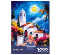 Rompecabezas De 1000 Piezas para Adolescentes Mediterranean Village at Night Rompecabezas para Adultos Juguetes Antiestrés Mejora La Memoria Gran Regalo para Jugar 38x26cm/1000pcs