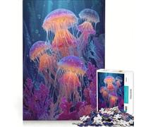Rompecabezas de 1000 Piezas para Adolescentes Medusas Brillantes en el Fondo del mar Azul Juegos Divertidos para ejercitar la Mente y Las Manos Un desafío único 38x52cm