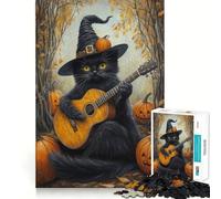 Rompecabezas de 1000 Piezas para Adolescentes Melodía de Halloween de un Gato,Ajuste, Arte,Juego de concentración Mental,Tiempo de Descanso,diversión, Ocio (50x75cm)