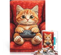 Rompecabezas de 1000 Piezas para Adolescentes Meme de Gatito Gamer Lindo Análisis y lógica Interacción Entre Padres e Hijos 38x26cm