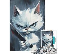 Rompecabezas de 1000 Piezas para Adolescentes Meme del Gato Asesino con Cuchillo Juegos educativos Juguete de desafío Regalo Divertido decoración de Pared (tamaño 50x75cm)