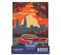 Rompecabezas De 1000 Piezas para Adolescentes Memphis Cityscape with Classic Car Rompecabezas para Adultos Juegos Divertidos Decoración Perfecta Regalo De Cumpleaños, Regalos, 38x26cm/1000pcs