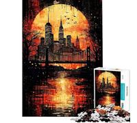Rompecabezas de 1000 Piezas para Adolescentes Metrópolis carmesí Nueva York gótica al Atardecer Rompecabezas para Adultos Juguete para decoración de Pared Decoración del hogar de Navidad y cumpleaños