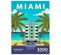 Rompecabezas De 1000 Piezas para Adolescentes Miami Art Deco Travel Rompecabezas para Adultos Juegos Divertidos Desafío Difícil para Cumpleaños, Navidad 38x26cm/1000pcs