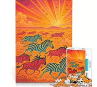 Rompecabezas de 1000 Piezas para Adolescentes: Migración de Animales africanos al Atardecer Un Juego Divertido y desafiante Toda la Familia 38x26cm