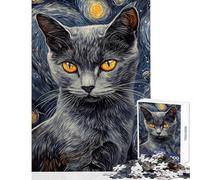 Rompecabezas de 1000 Piezas para Adolescentes Mirada de Gato Estrellada - Divertidos Juegos de ensamblaje de Patrones Juguetes antiestrés Cada Pieza es única (38x52cm)