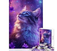 Rompecabezas de 1000 Piezas para Adolescentes Mirada de Gato Estrellada - Juego de ingenio desafío difícil Juguetes de decoración para el hogar Ideal para Decorar el Escritorio (50x75cm)