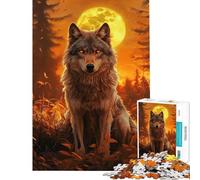 Rompecabezas de 1000 Piezas para Adolescentes Mirada de Lobo a la luz de la Luna Juegos Divertidos y adictivos para Cultivar la Paciencia Regalos de cumpleaños Ideales para Parejas (tamaño 38x52cm)
