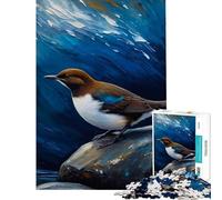 Rompecabezas de 1000 Piezas para Adolescentes Mirlo acuático de Garganta Blanca Pintado sobre una Roca Juguetes educativos Juego Familiar para divertirse en Familia Gran Regalo para los Amantes de