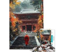 Rompecabezas de 1000 Piezas para Adolescentes Monje subiendo Las escaleras del Templo en otoño Rompecabezas para Adultos Juego de ingenio Desafío difícil Regalos para Amigos y Familiares (50x75cm)