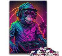 Rompecabezas de 1000 Piezas para Adolescentes, Monkey DJ, difícil y desafiante, con póster a Juego y Hoja de Trivia para Mayores de 14 años, 50x75cm