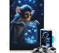 Rompecabezas de 1000 Piezas para Adolescentes: Mono Adorable Que Brilla en la Oscuridad, Juego Imposible, interacción Entre Padres e Hijos, cumpleaños 38x26cm