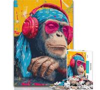 Rompecabezas de 1000 Piezas para Adolescentes Mono con Auriculares para Adolescentes y Adultos Ideal para Entrenar la Mente y Las Manos Regalo de cumpleaños 50x75cm