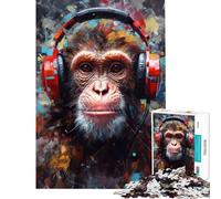 Rompecabezas de 1000 Piezas para Adolescentes Mono con Auriculares Rompecabezas para Adultos Juego práctico análisis y lógica Un Gran Regalo para los Amantes de los Videojuegos (Tamaño 50x75cm)