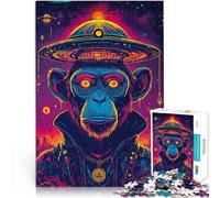 Rompecabezas de 1000 Piezas para Adolescentes Mono Espacial con ovni Rompecabezas Cada Pieza es única: un desafiante y Divertido Juego Familiar 38x26cm