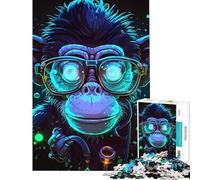 Rompecabezas de 1000 Piezas para Adolescentes Mono Genial con Gafas Ideal para cumpleaños Navidad y diversión Familiar Juego Imposible para Mayores de 14 años Juego de Rompecabezas Incluido (38x26cm)