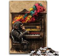 Rompecabezas de 1000 Piezas para Adolescentes: Mono Tocando el Piano, antiestrés, para Pasar el rato en casa, con póster y Hoja de Trivia a Juego, 50x75cm
