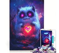 Rompecabezas de 1000 Piezas para Adolescentes: Monstruo Adorable sosteniendo un corazón Brillante, Juego Imposible, interacción Entre Padres e Hijos, cumpleaños 38x52cm