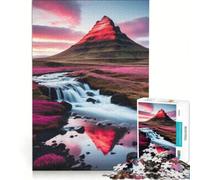 Rompecabezas de 1000 Piezas para Adolescentes Montaña Kirkjufell con Reflejo de Cascada, Juegos Divertidos, Entrena tu Cerebro y Tus Manos, Juego de desafío único 38x26cm