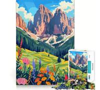 Rompecabezas de 1000 Piezas para Adolescentes Montañas Dolomitas,Italia Ilustración Minimalista Bordes limpios Juego de concentración Regalo Juego de Ocio Arte de Pared navideño (50x75cm)