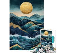 Rompecabezas de 1000 Piezas para Adolescentes Montañas Doradas y Olas Rompecabezas Divertidos para Adolescentes Juegos de Corte de precisión cumpleaños y Navidad (tamaño 50x75cm)