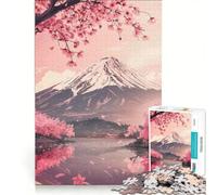 Rompecabezas de 1000 Piezas para Adolescentes Monte Fuji con cerezos en Flor, Juego Imposible, interacción Entre Padres e Hijos, cumpleaños 50x75cm