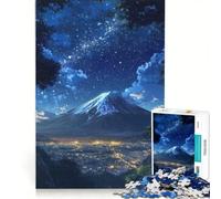 Rompecabezas de 1000 Piezas para Adolescentes Monte Fuji, Japón, Ciudad iluminada en el Cielo Nocturno, Juego Imposible, interacción Entre Padres e Hijos, cumpleaños 50x75cm