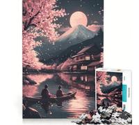 Rompecabezas de 1000 Piezas para Adolescentes: Monte Fuji japonés con Barco, Juego Relajante, desafiante de completar, cumpleaños 38x52cm
